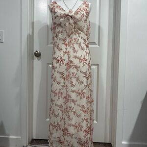 Floral Cream and Red Maxi Dress